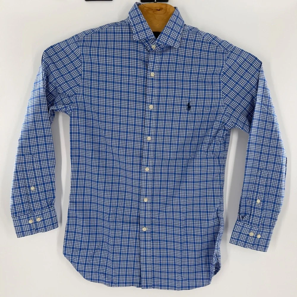 Polo Ralph Lauren Mens Slim Fit Easy Care Plaid Shirt Blue White 15.5 32/33